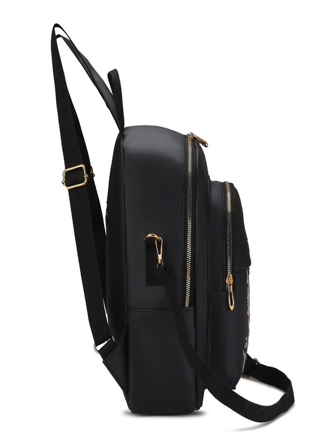 SKUGG 2024 New Flower Embroidered Artistic National Style Oxford Small Capacity Women's Bag Generation Backpack-Black - Image 3